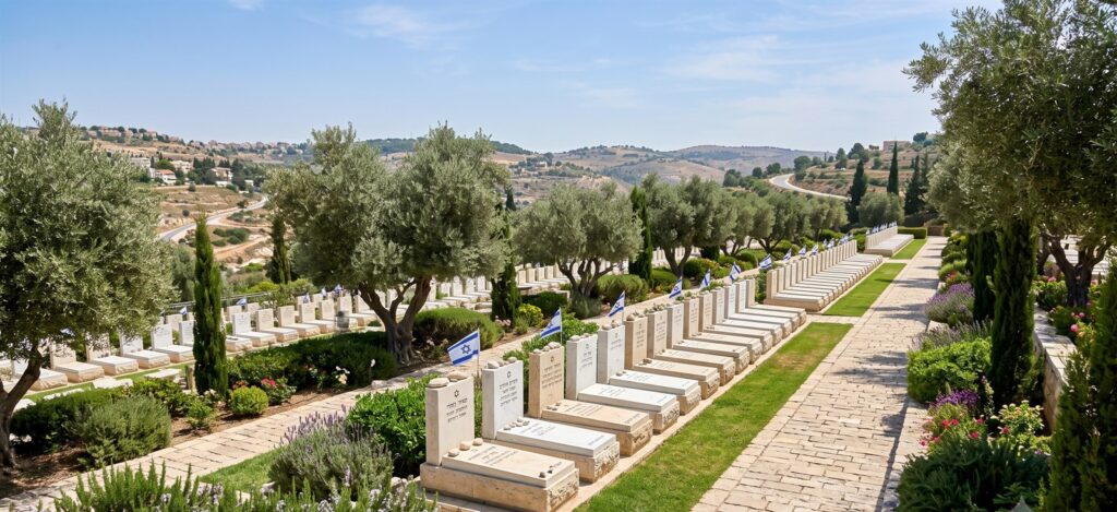 בית עלמין מטופח בישראל עם שבילים ועצים