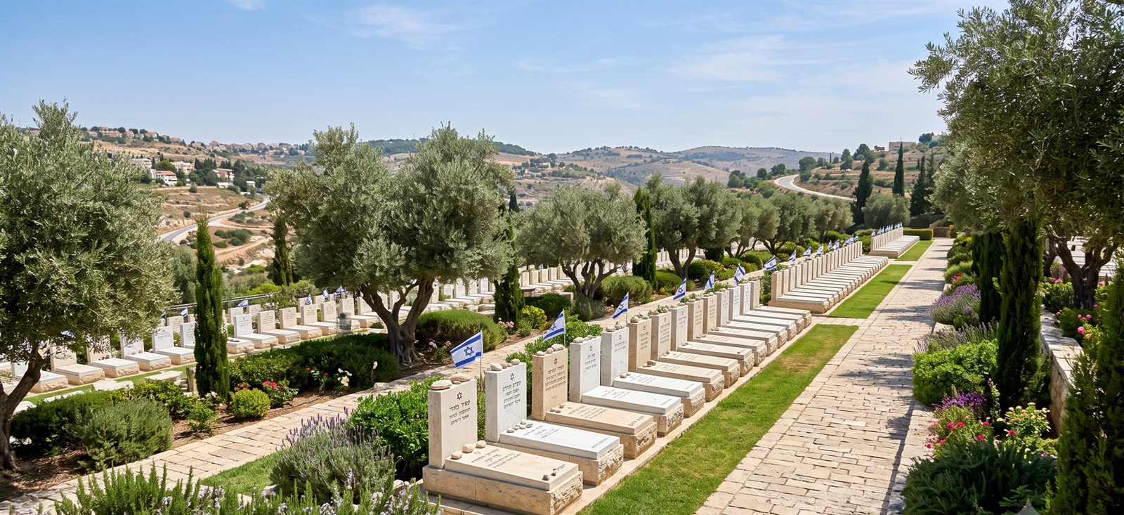 בית עלמין מטופח בישראל עם שבילים ועצים